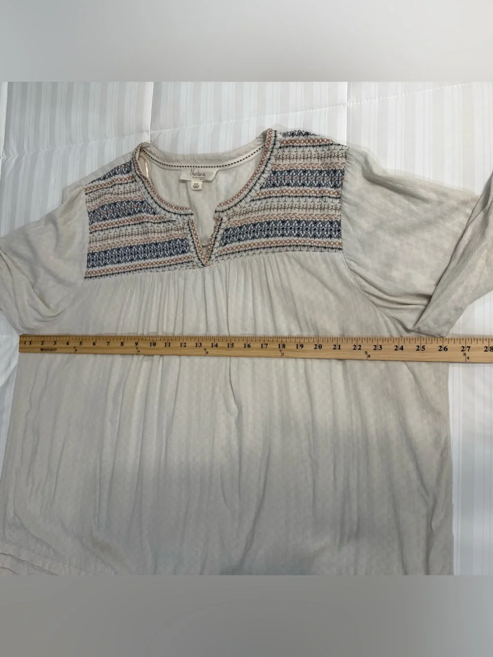 Nurture by Westbound Beige Boho Embroidered Yoke Top Size 2X